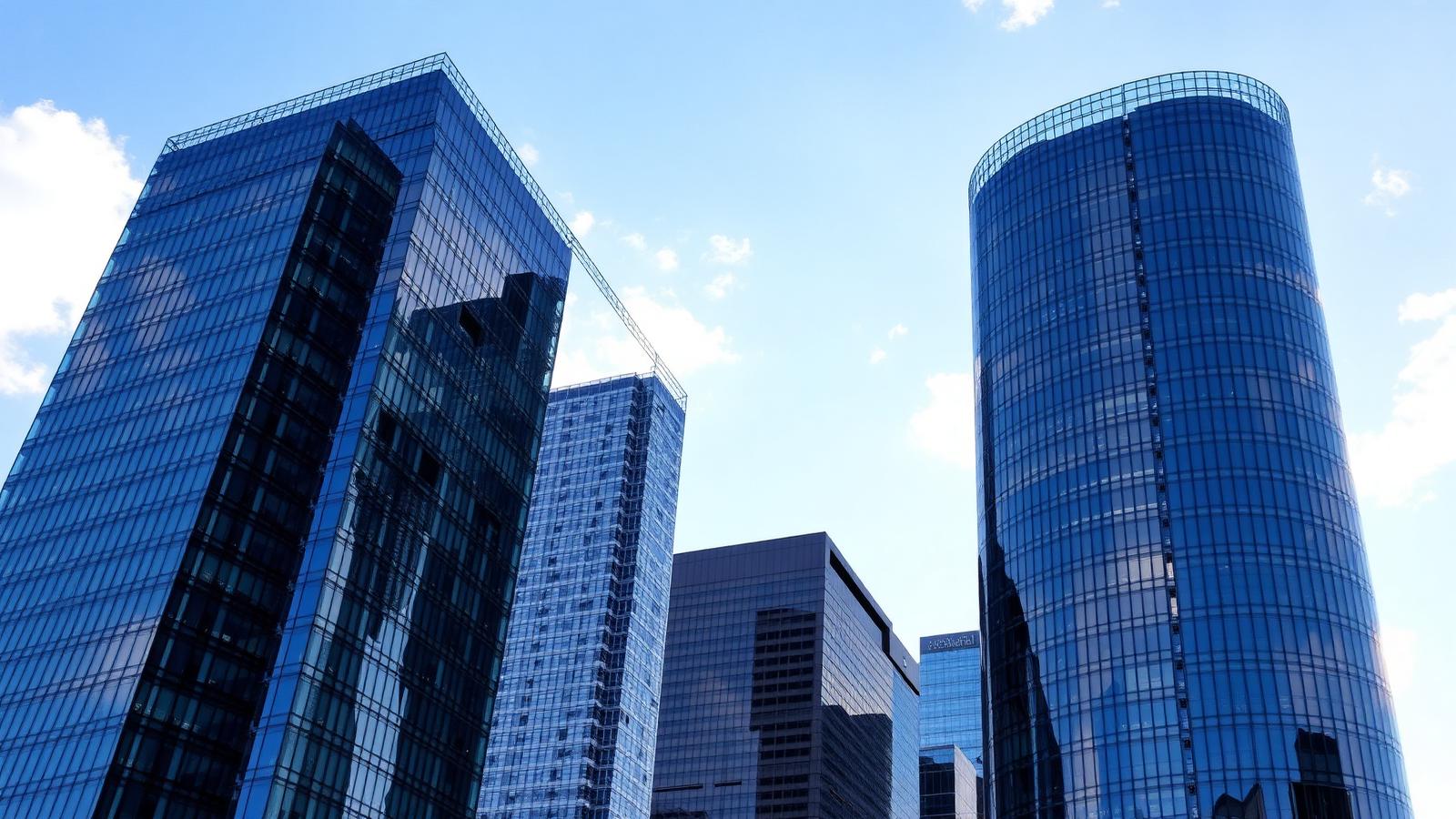 Glass commercial office towers under a clear sky